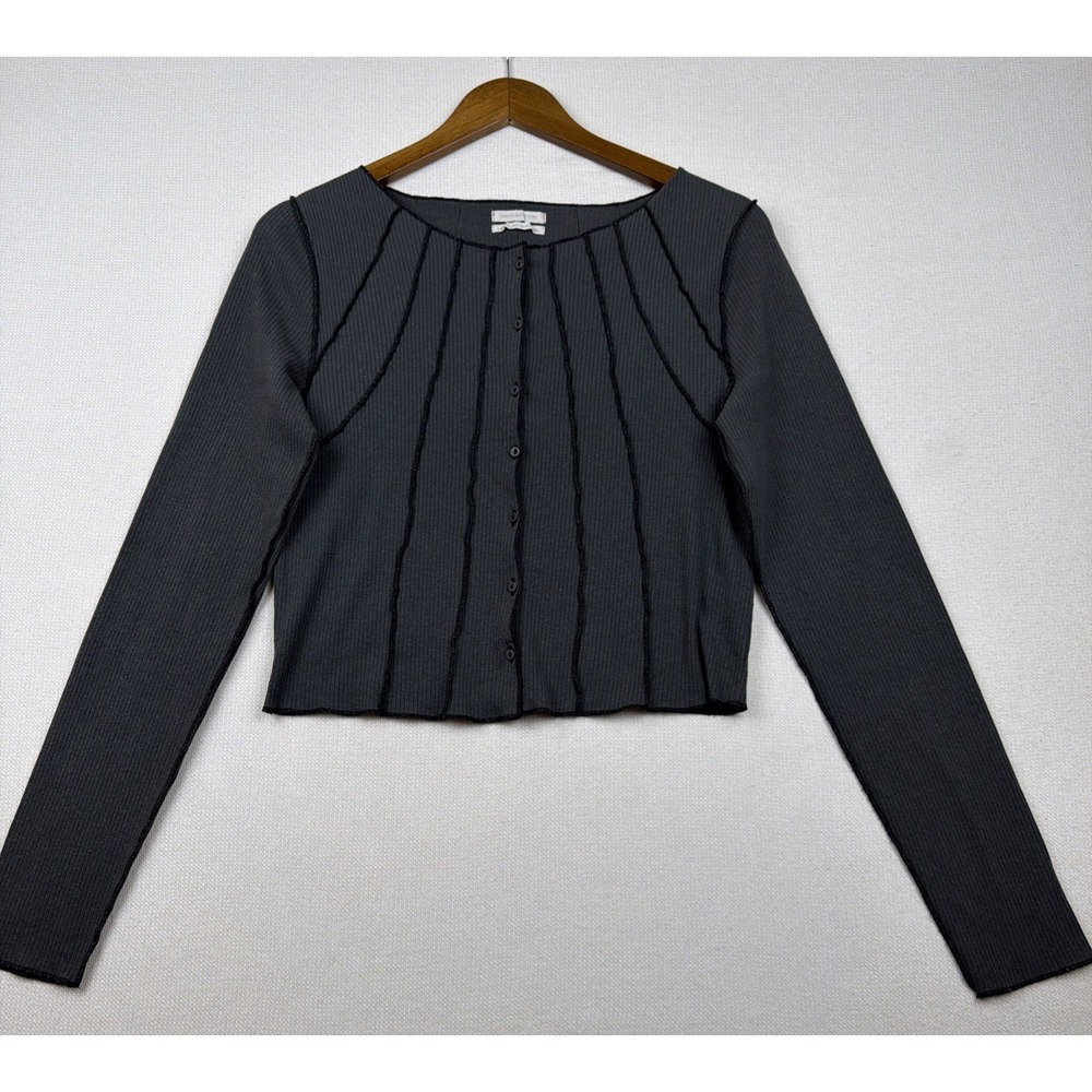 Urban Outfitters Knit Top Shirt Womens Size L Gray Scoop Neck Raw Seam Grunge